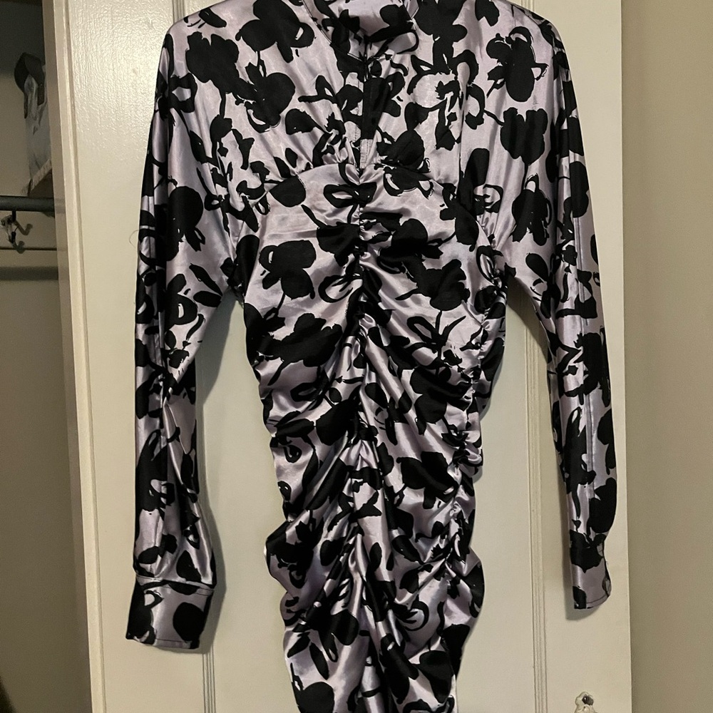 Floral Ruched Long Sleeve Dress